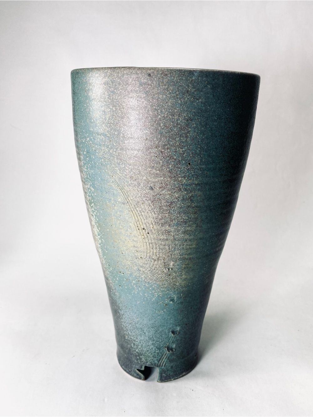 9" Rhea Shea Oregon Studio Pottery Footed Vase Green Blue Pink Glaze NW Potter